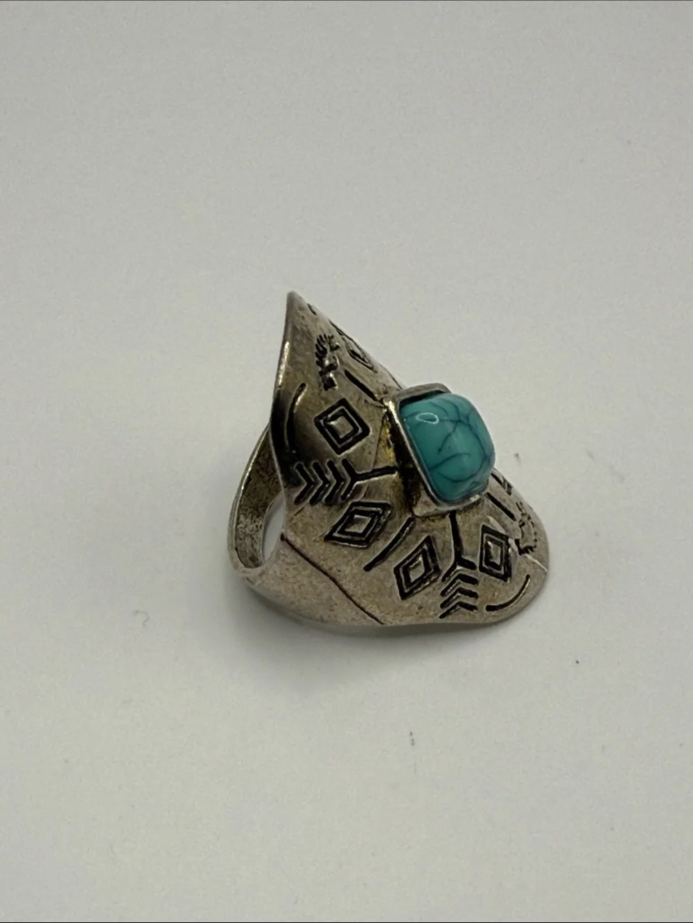 Vintage Southwestern Silver Tone Turquoise Blue Cocktail Statement Ring Size 6
